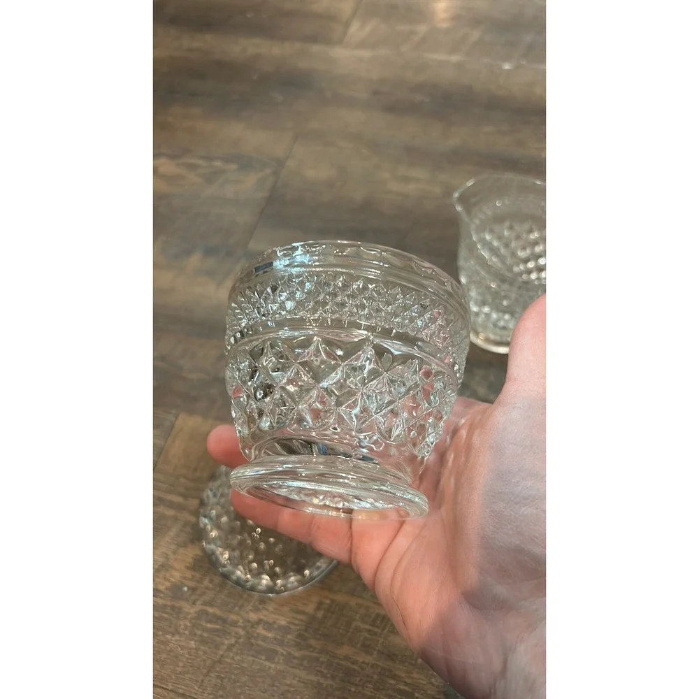 Vintage Anchor Hocking Wexford Clear Glass Creamer And Sugar Set, with Tray